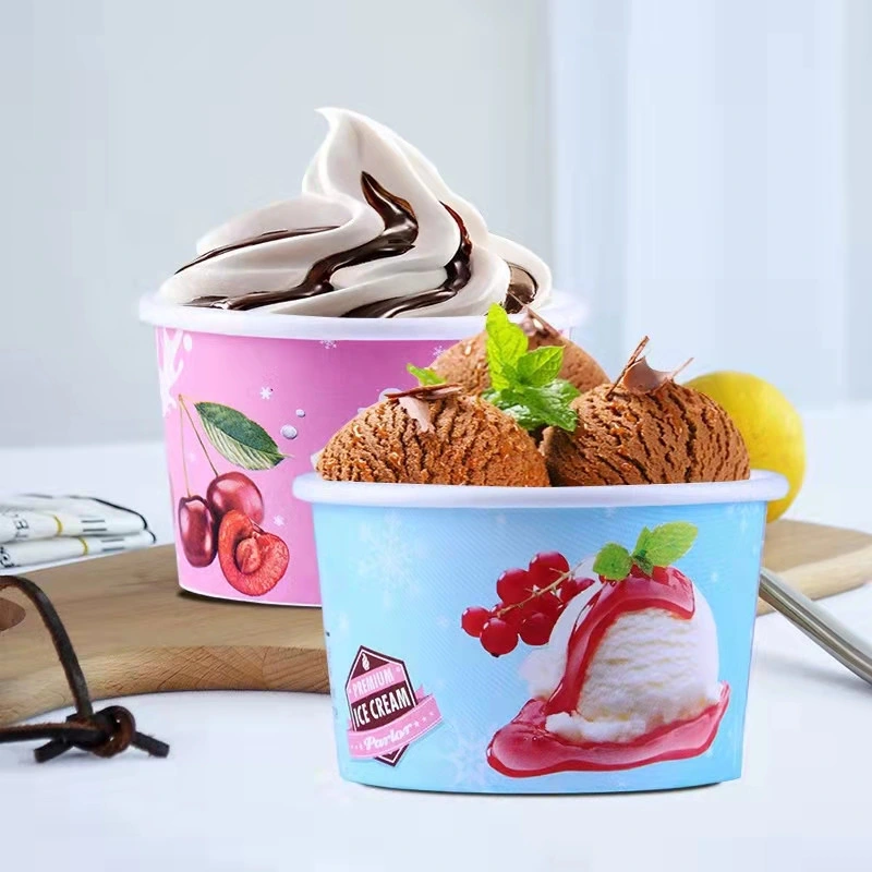 Hot Selling Eco Friendly Disposable Yogurt Ice Cream Paper Cup with Cover