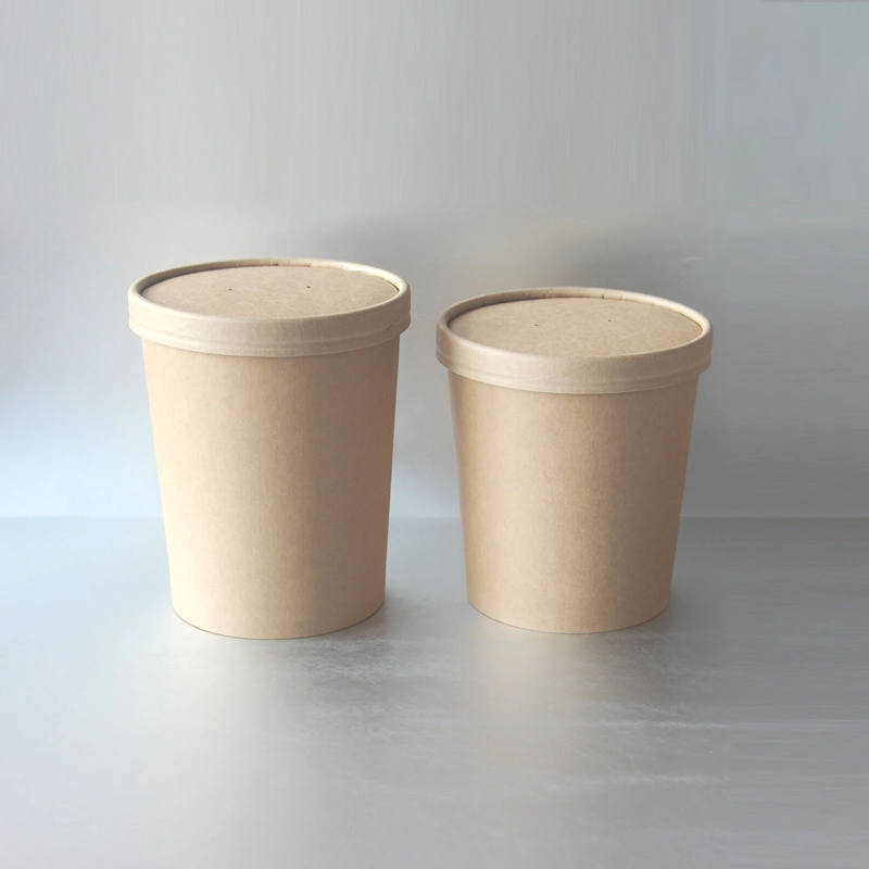 Eco-Friendly Kraft Manufactured Kraft Paper Soup Cups with Lids