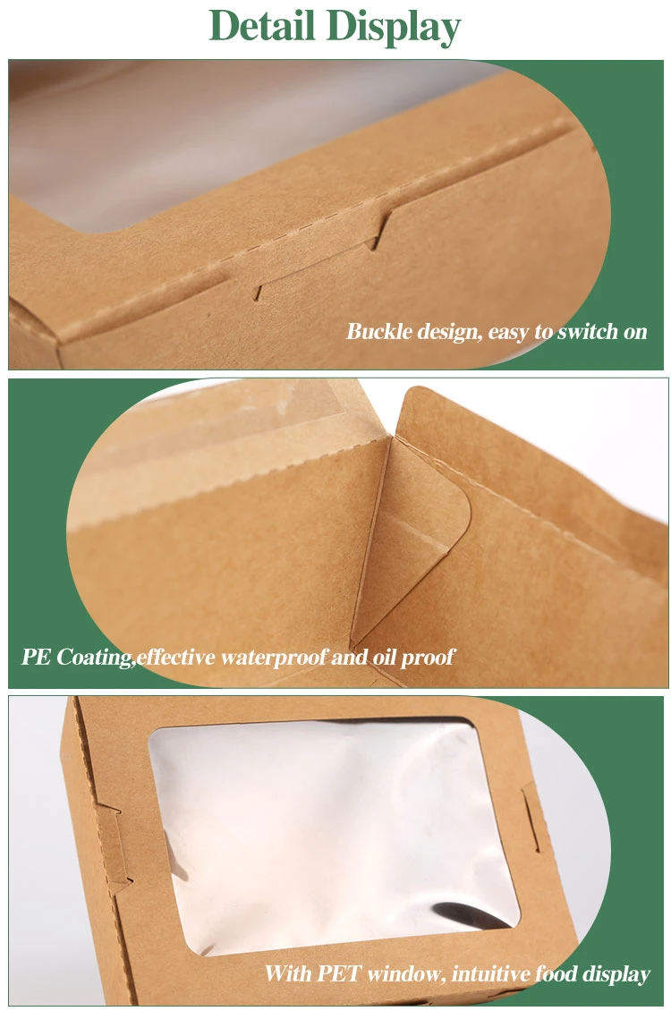 Disposable Kraft Paper Lunch Box Eco Friendly Takeaway Food Packaging Box with Pet Window