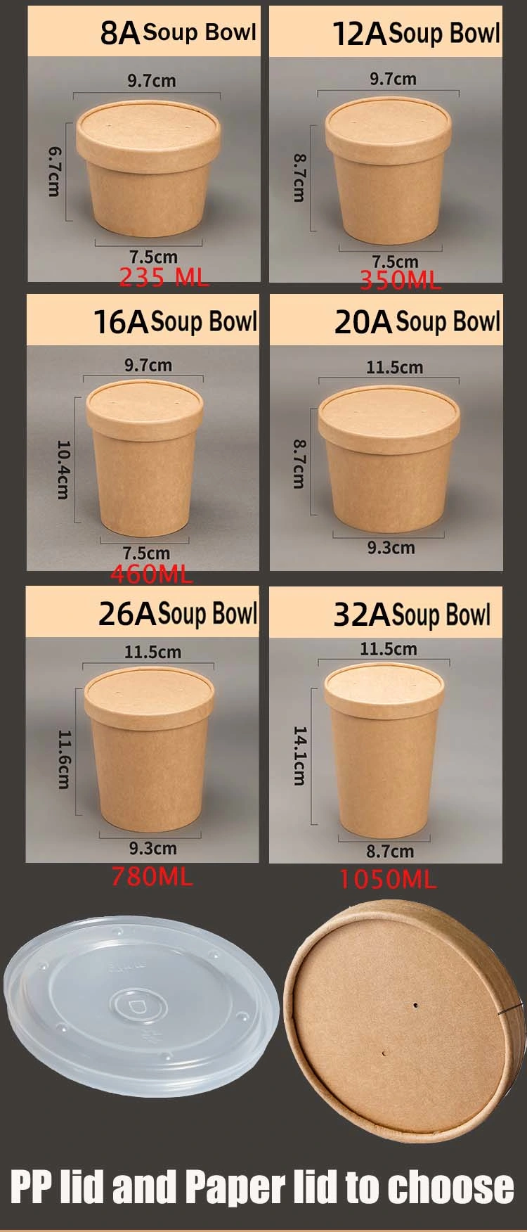 High-Grade Thickened Disposable Kraft Paper Bucket Soup Bowl Snacks Soup Noodle Takeaway Package Soup Cup with Lid