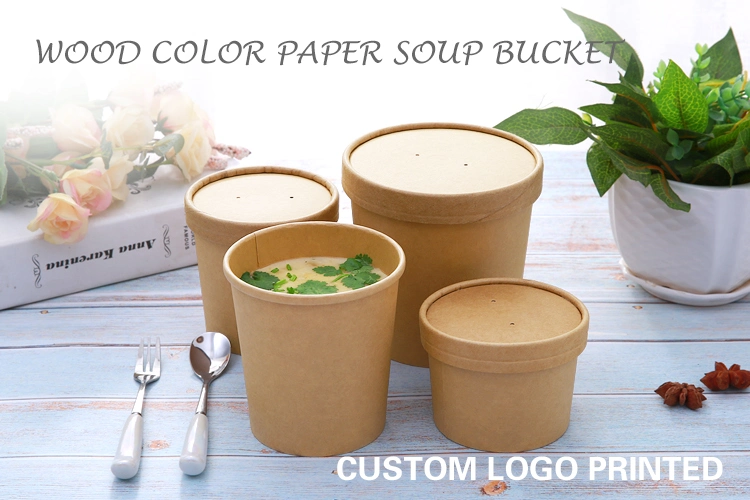 Disposable Eco-Friendly Soup Bucket Kraft Paper Brown Paper Bucket Hot Soup Bucket