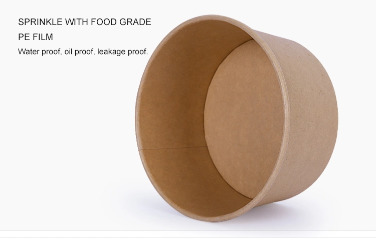 500ml Food Grade Disposable Fried Chicken Fruit Ice-Cream Salad Kraft Paper Bowl Paper Paper Box with PP Lid or Paper Lid